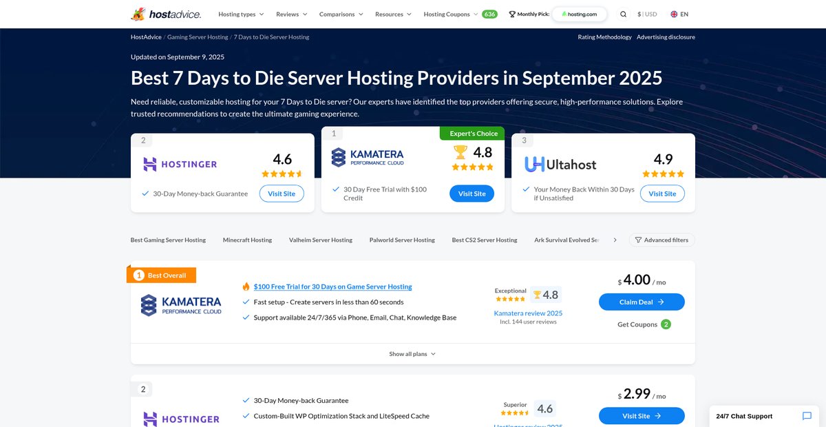 5 Best 7 Days to Die Server Hosting Providers (Sep 2025) Screenshot
