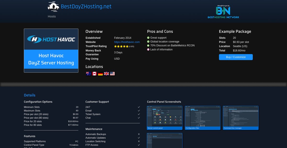 Host Havoc DayZ Server Hosting Information and Reviews Screenshot