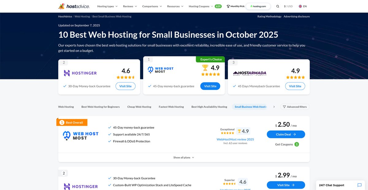 10 Best Web Hosting for Small Businesses (Sep 2025) Screenshot