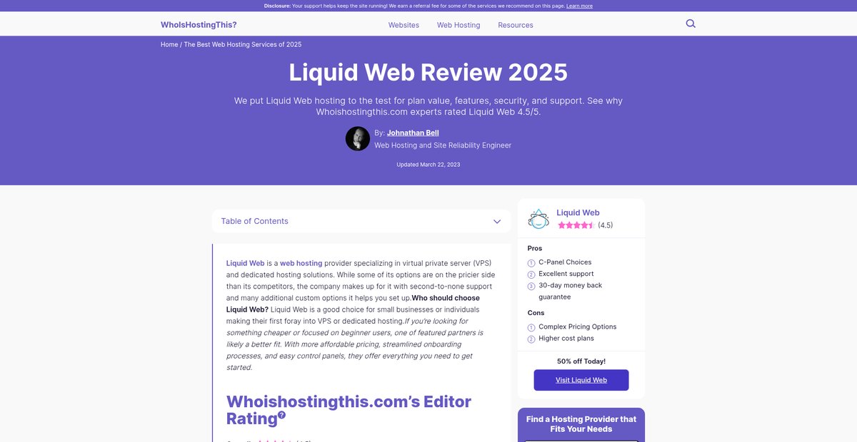 Liquid Web Review 2025 | Whoishostingthis.com Screenshot