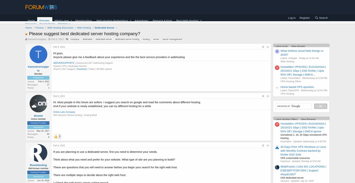 Please suggest best dedicated server hosting company? Screenshot