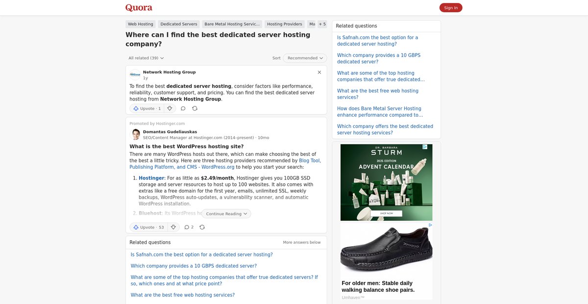 Where can I find the best dedicated server hosting company? Screenshot