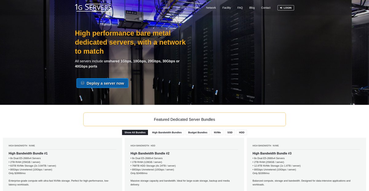 1GServers.com :: 1G/10G/20G High Bandwidth Dedicated ... Screenshot
