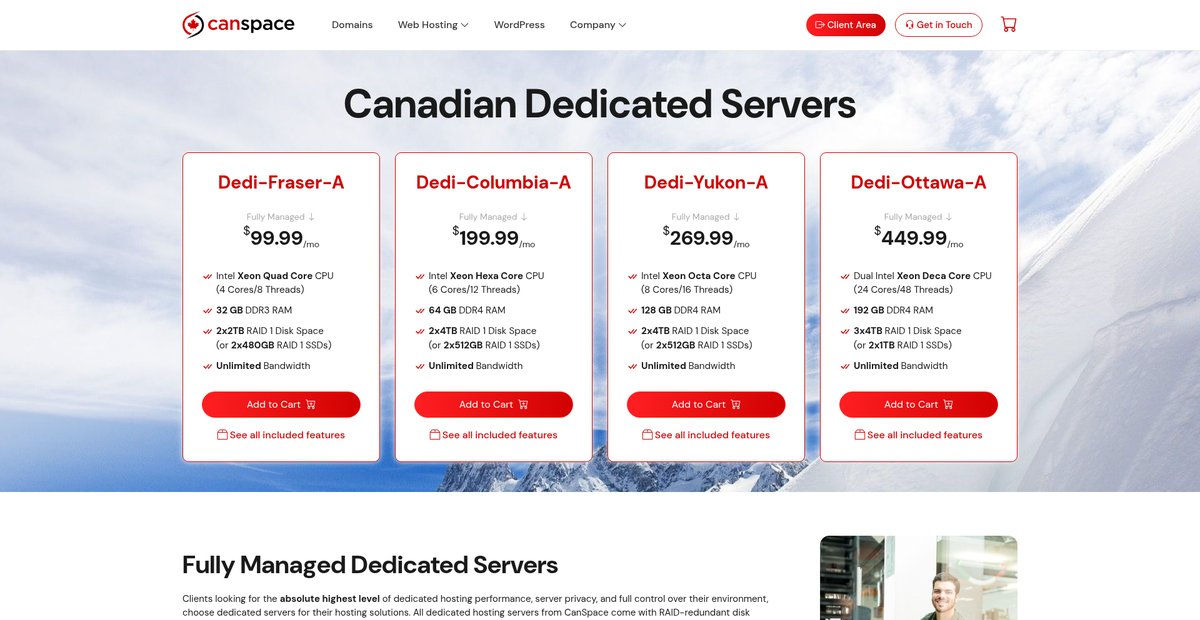Fully Managed Dedicated Servers - CanSpace Solutions Screenshot