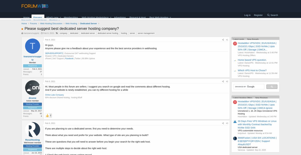 Please suggest best dedicated server hosting company? Screenshot