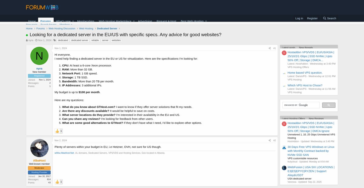 Looking for a dedicated server in the EU/US with specific ... Screenshot