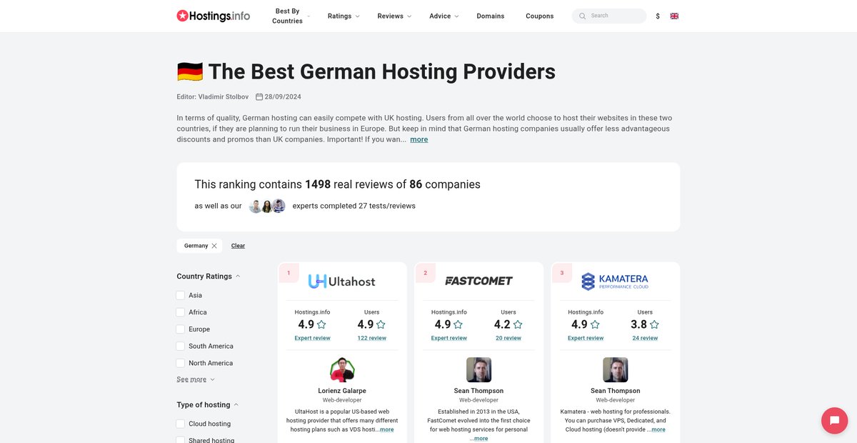 2025's Top 10 German Web Hosting Providers by user ... Screenshot