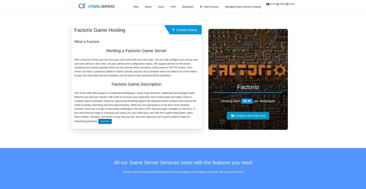 Factorio Game Server Hosting Screenshot