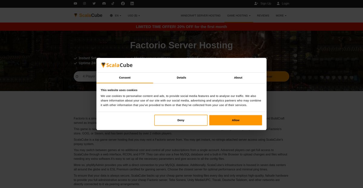 Factorio Server Hosting - ScalaCube Screenshot