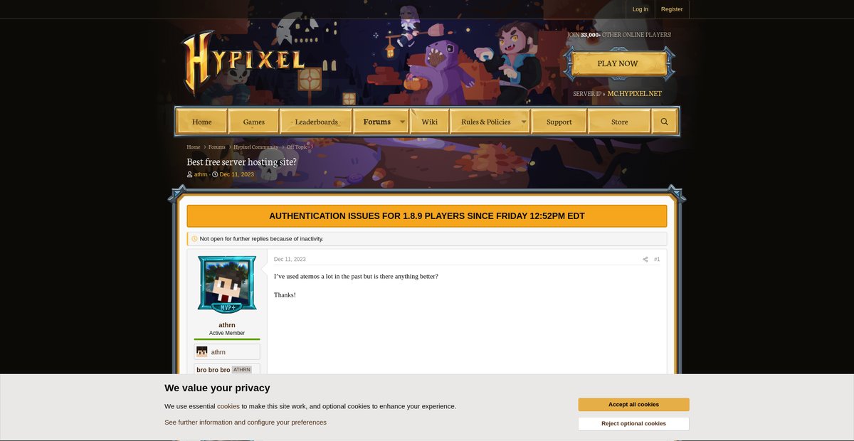 Best free server hosting site? Screenshot