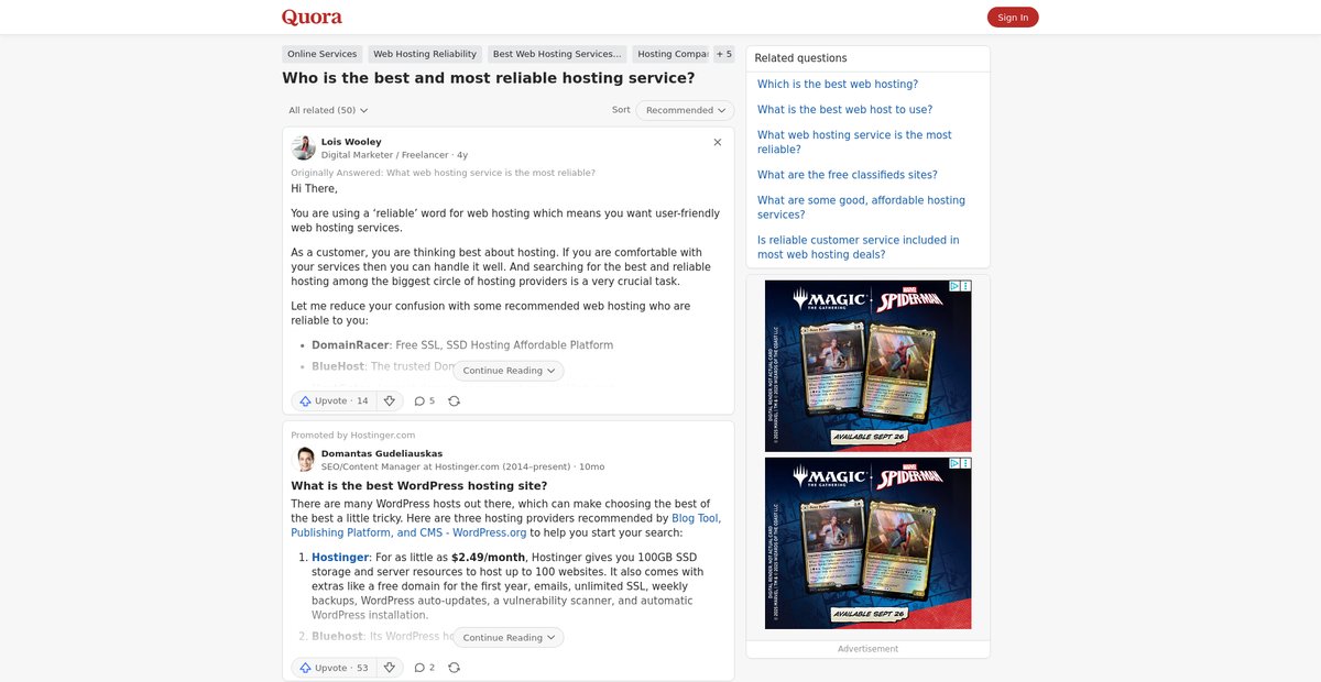 Who is the best and most reliable hosting service? Screenshot