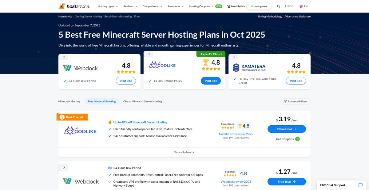 5 Best Free Minecraft Server Hosting Plans (Jun 2025) Screenshot