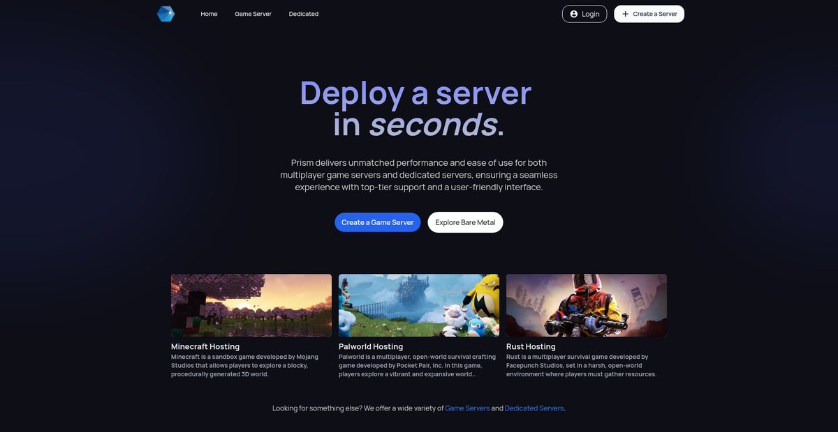 Prism - The best Minecraft & Cloud Compute Provider Screenshot