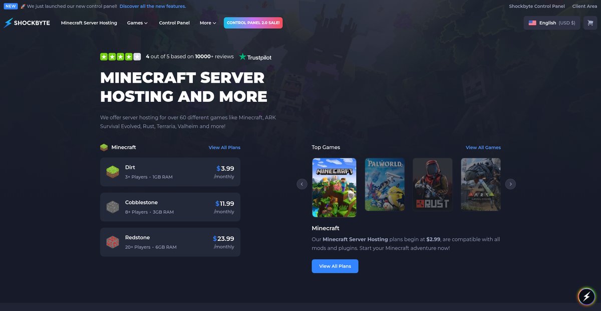 Shockbyte | Minecraft Server Hosting Screenshot