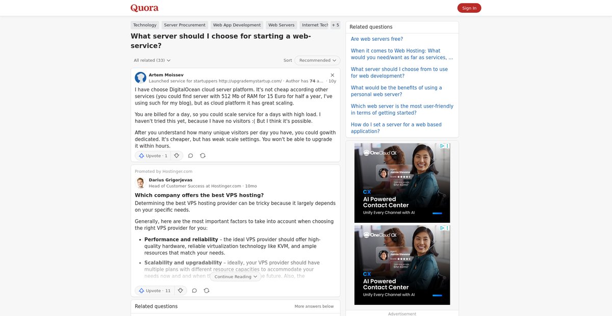What server should I choose for starting a web-service? Screenshot