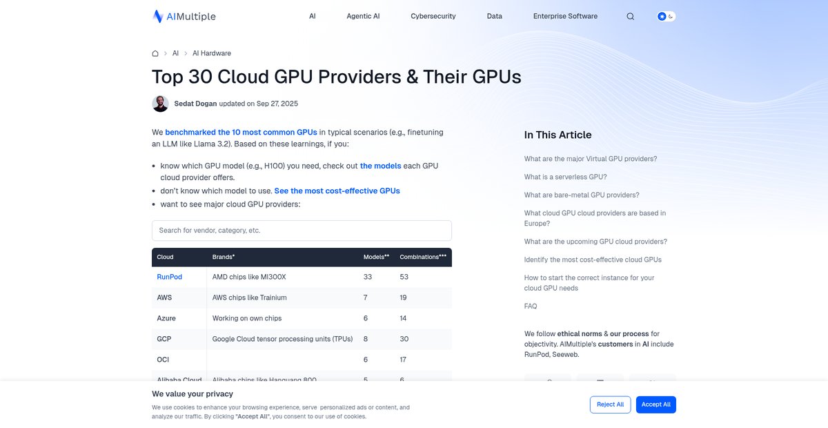 Top 30 Cloud GPU Providers & Their GPUs Screenshot