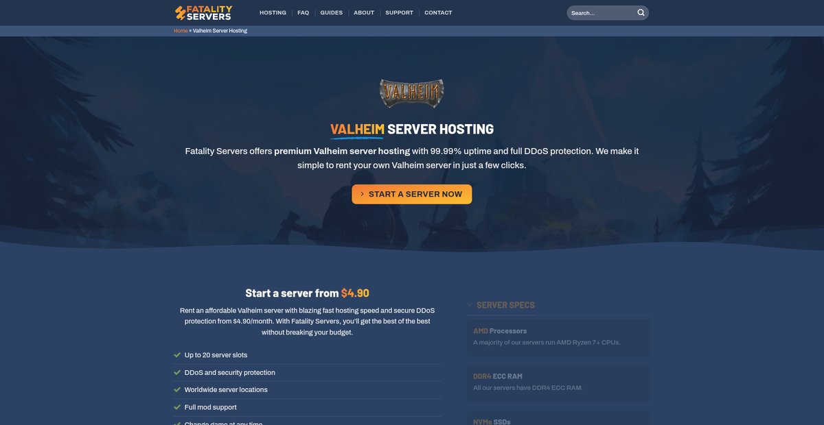 Valheim Server Hosting from $5/Month | Fatality Servers Screenshot