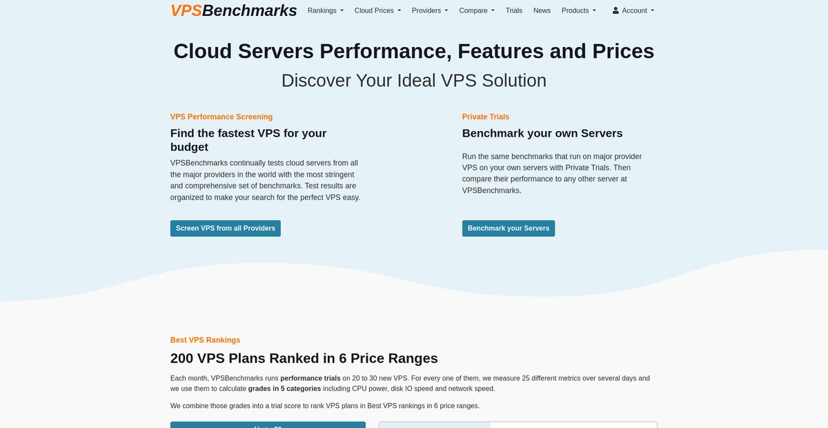 VPSBenchmarks: Review and Compare VPS Servers Screenshot