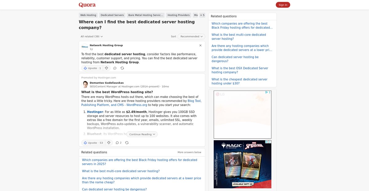 Where can I find the best dedicated server hosting company? Screenshot