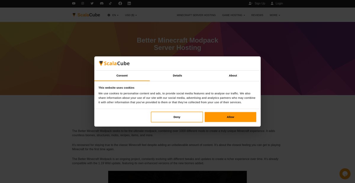 Better Minecraft Modpack Server Hosting Screenshot