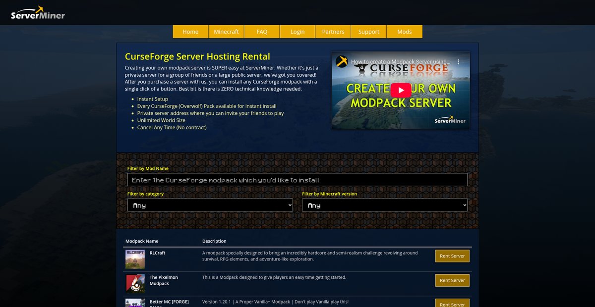 CurseForge Server Hosting Rental Screenshot