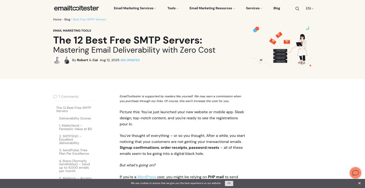12 Best Free SMTP Servers 2025: Up to 12k emails/month ... Screenshot