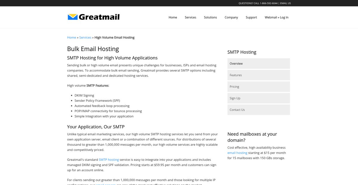 Bulk Email Hosting, High Volume Email Servers Screenshot