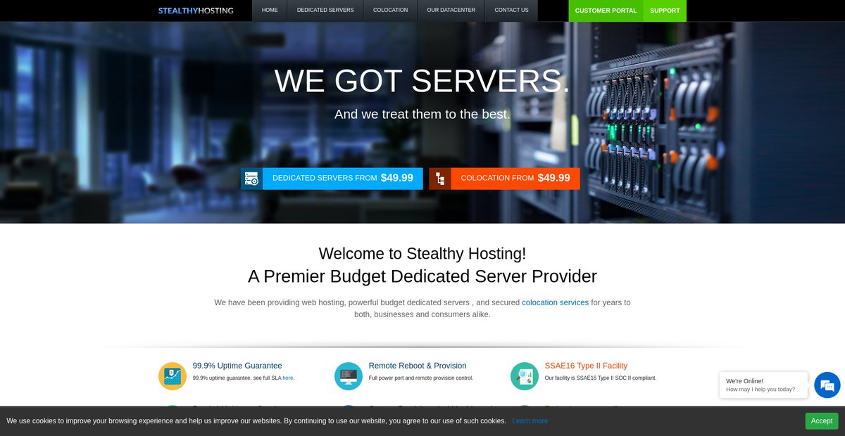 Stealthy Hosting - Web Hosting, Budget Dedicated Servers & Secure Colocation Services Screenshot