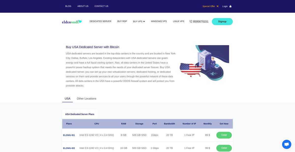 Buy USA Dedicated Server with Bitcoin Screenshot