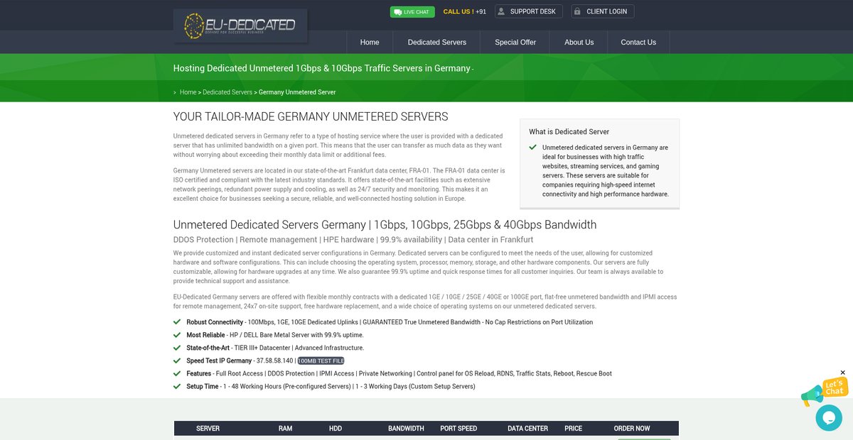 Tailor-Made Unmetered Dedicated Servers Germany Screenshot