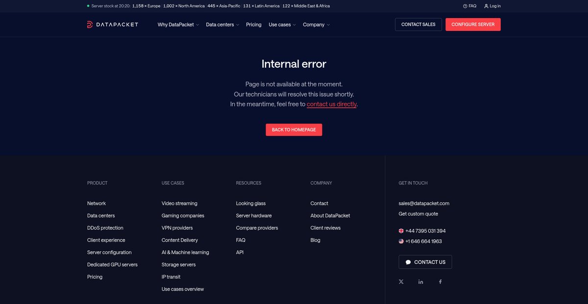 Dedicated servers across USA | DataPacket.com Screenshot