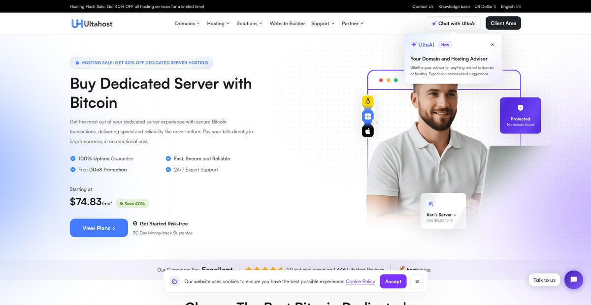 Buy Dedicated Server with BTC | Bitcoin Hosting - UltaHost Screenshot