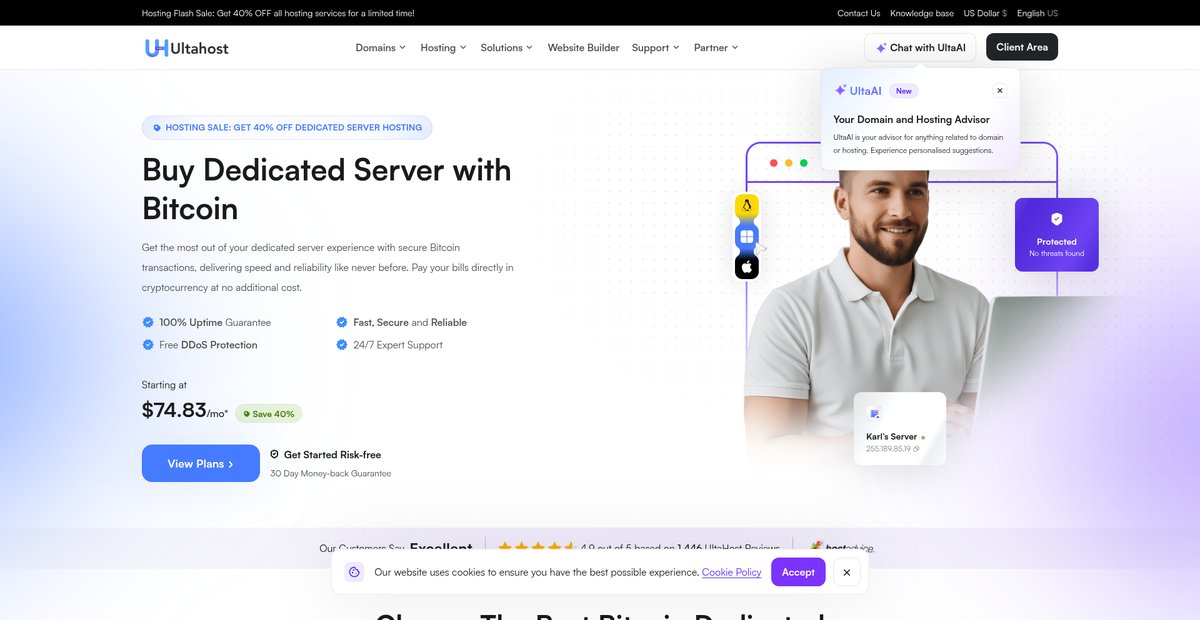 Buy Dedicated Server with BTC | Bitcoin Hosting - UltaHost Screenshot