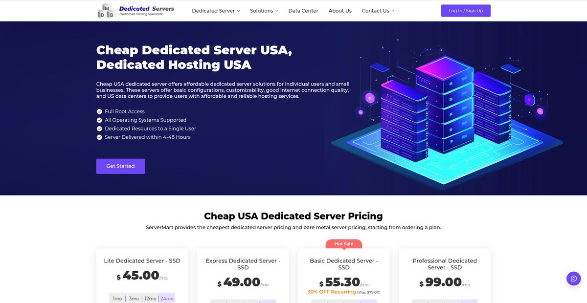 Cheap USA Dedicated Server, Managed Dedicated Hosting Screenshot
