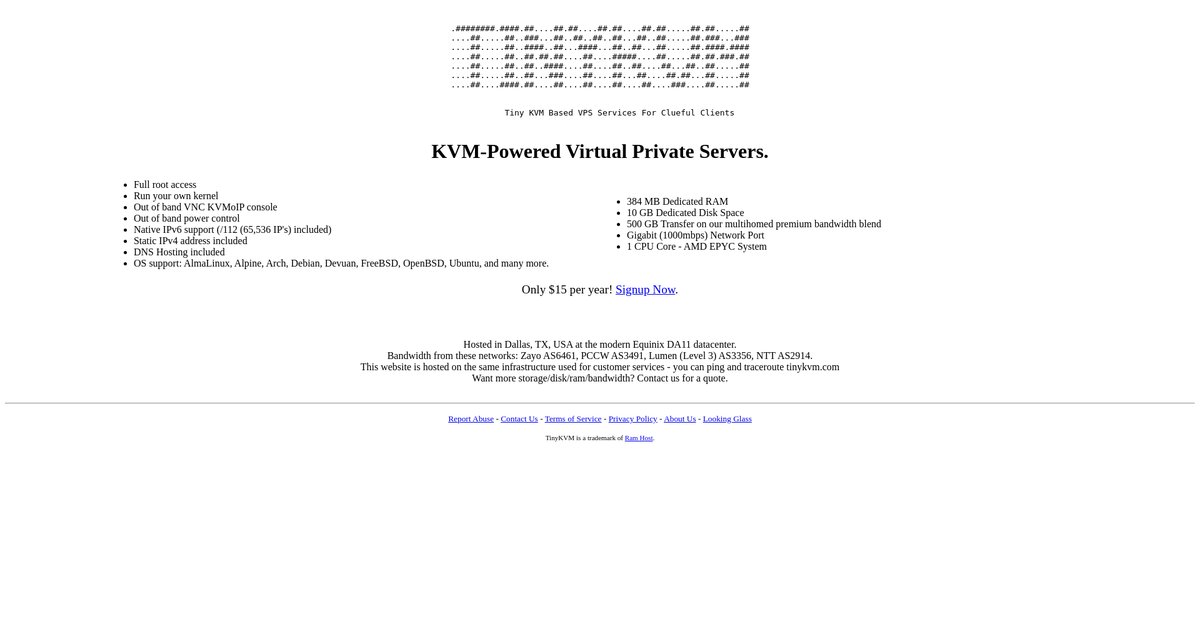 Tiny KVM Linux and BSD VPS hosting. Screenshot