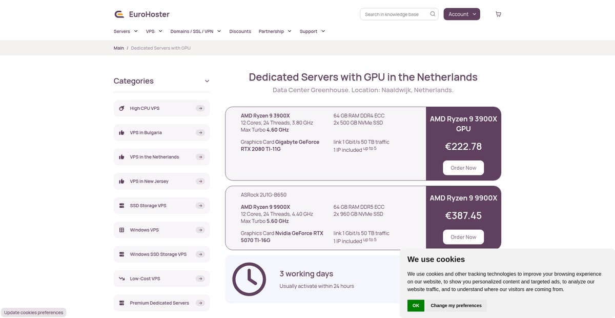 Low-Cost Dedicated Servers, NL - EuroHoster Ltd Screenshot