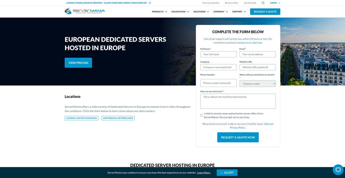 European Dedicated Servers Hosted in Europe Screenshot