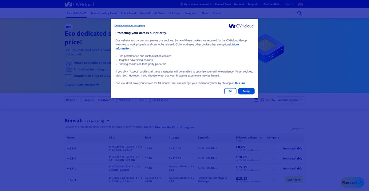 Low-cost dedicated servers - ECO OVHcloud Screenshot