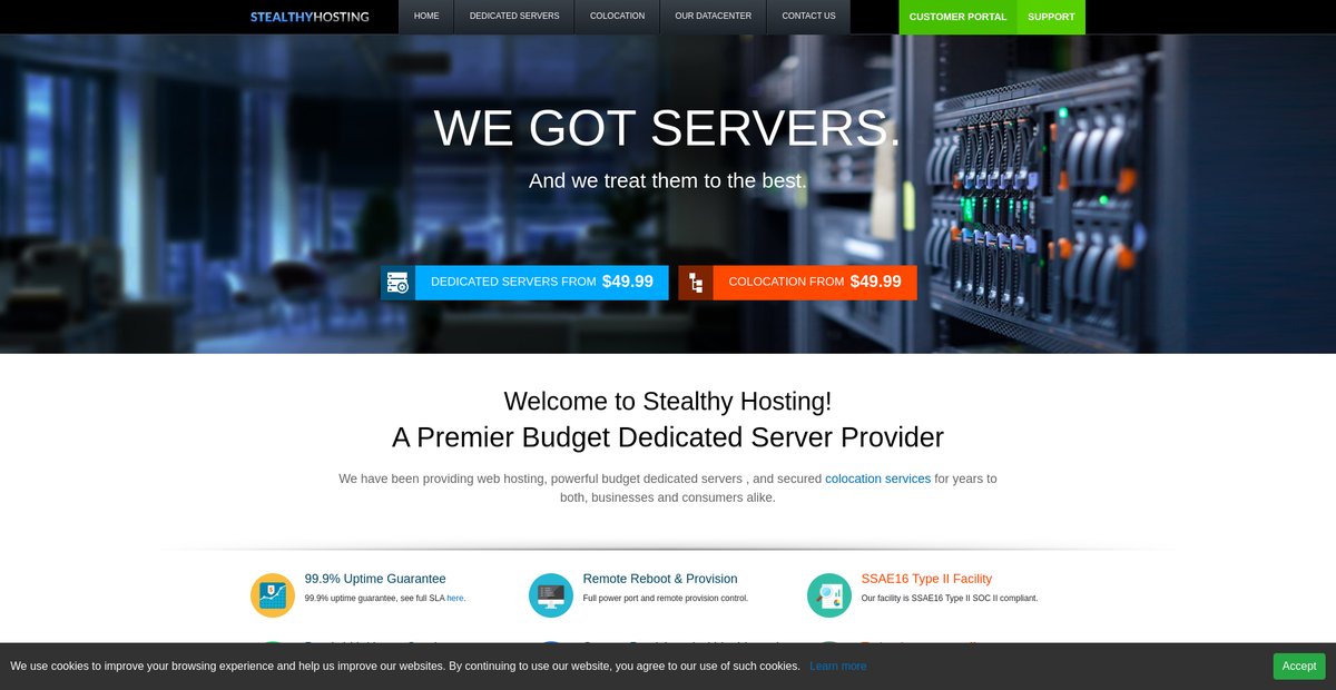 Stealthy Hosting - Web Hosting, Budget Dedicated Servers & Secure Colocation Services Screenshot