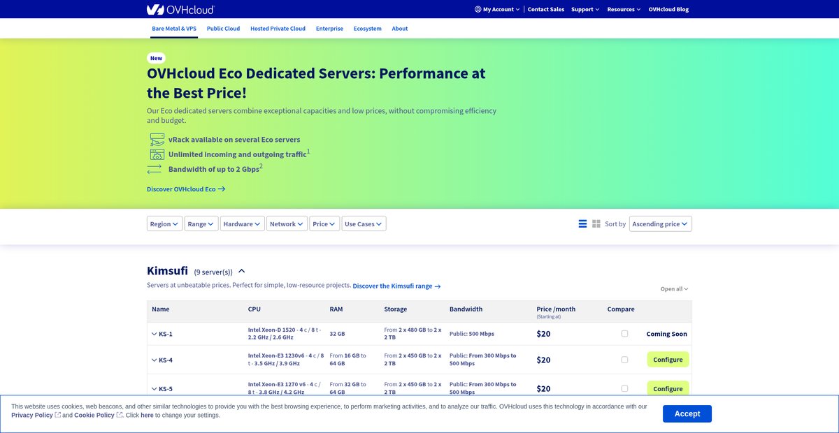 OVHcloud Eco Dedicated Servers | OVHcloud US Screenshot