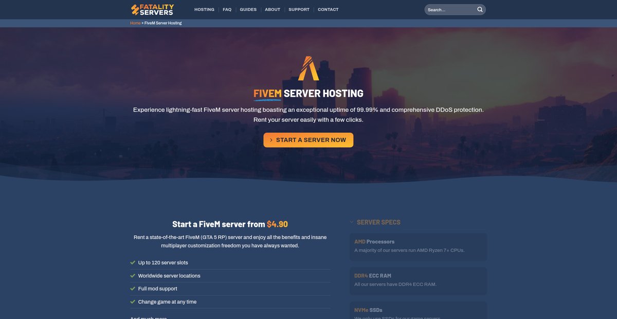 FiveM Server Hosting from $5/Month | Fatality Servers Screenshot