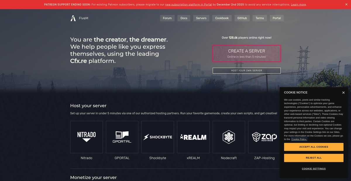 Server hosting Screenshot