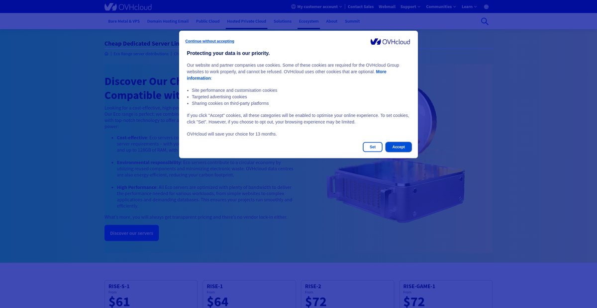 Cheap Linux Dedicated Server Hosting - ECO OVHcloud Screenshot