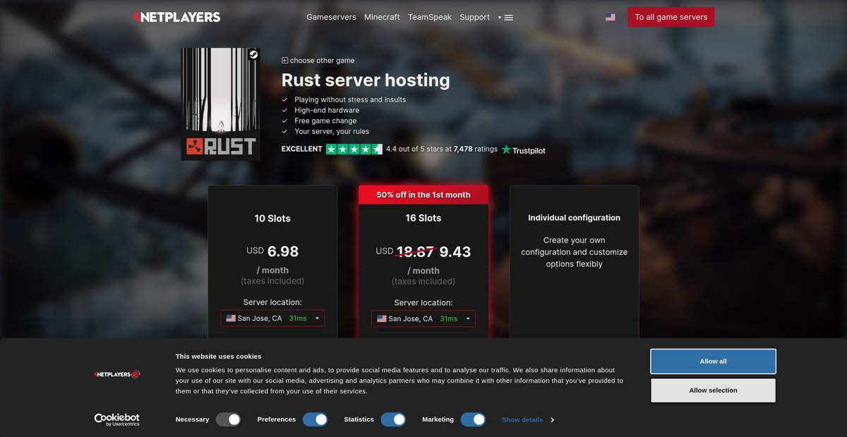 Rust Server hosting from USD6.81/month Screenshot