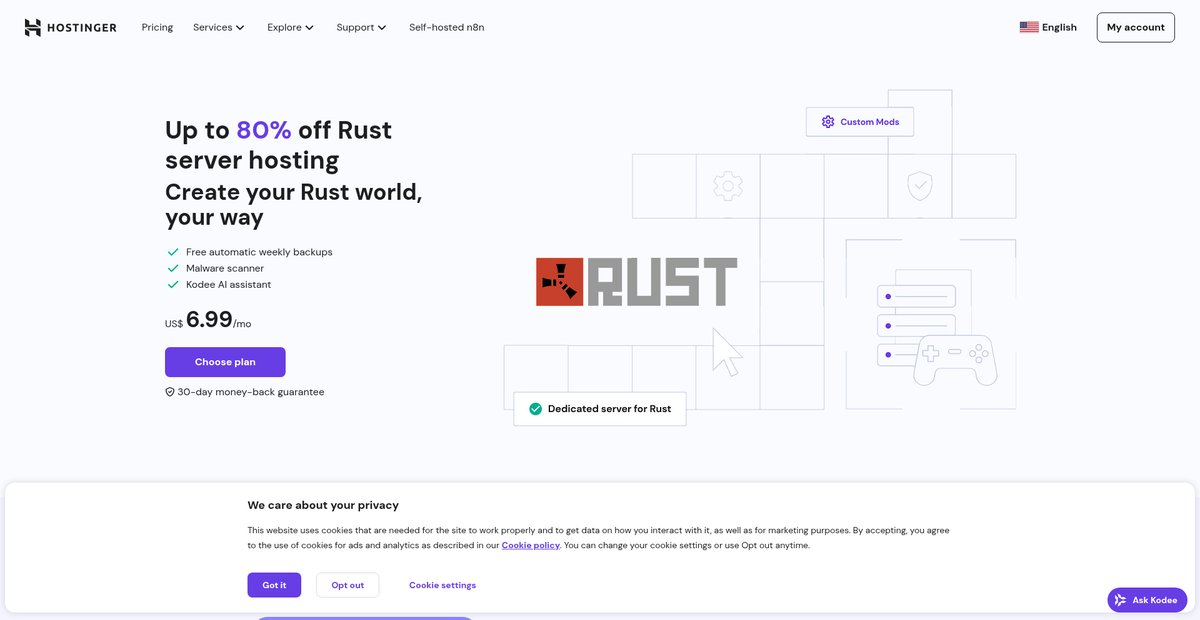 Rust server hosting | High performance and low latency Screenshot