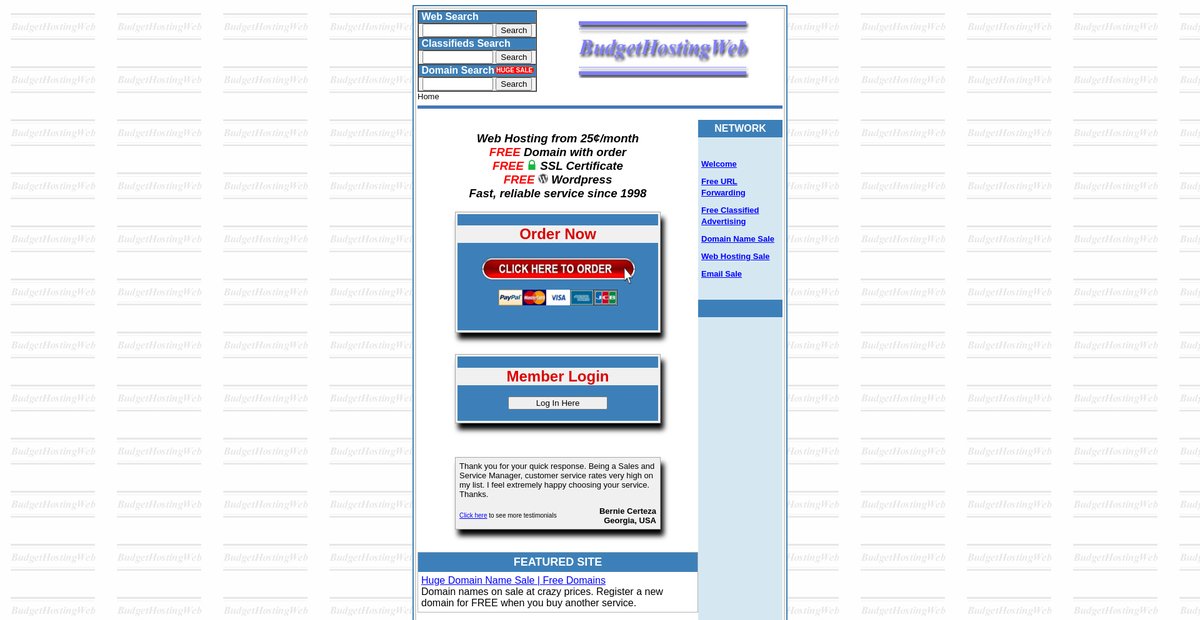 25¢ Web Hosting at BudgetHostingWeb Screenshot