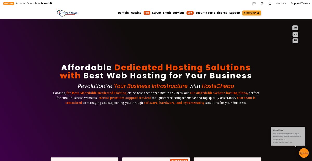 Affordable Dedicated Hosting Services for Small Businesses Screenshot