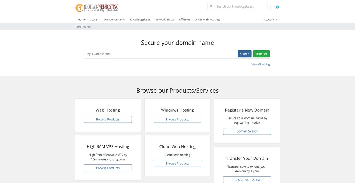 Portal Home - 1Dollar-WebHosting.com Screenshot