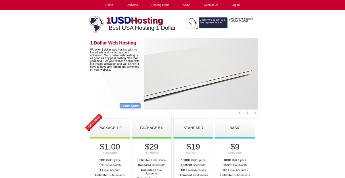 Web Hosting USA New York Los Angeles Miami location cheap only 1 dollar a month Screenshot