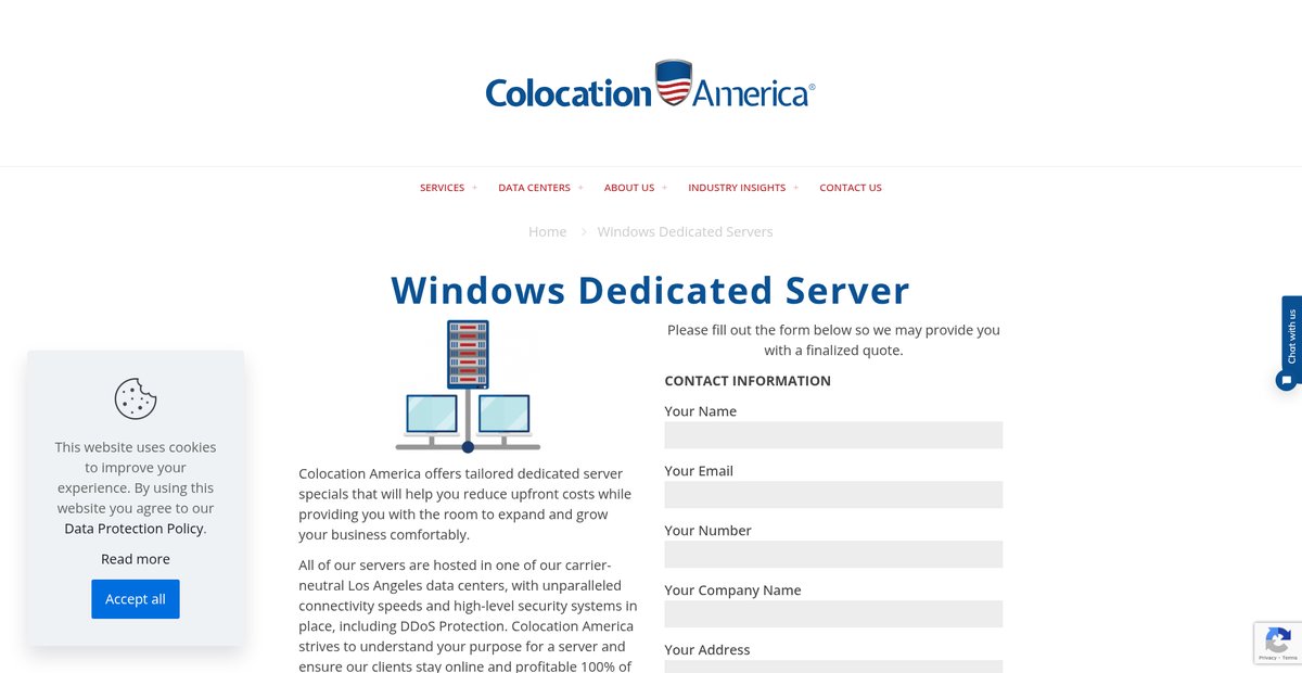 Windows Dedicated Servers | Colocation America Screenshot